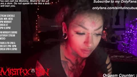 Snapshot of sinfulincubus chatting on 12.20.24 Mistrx Sin online show from 12.20.24